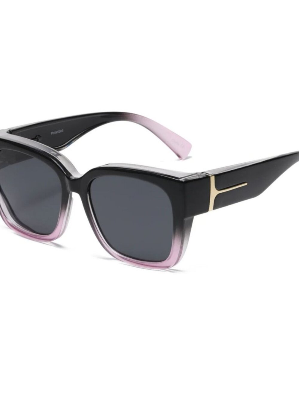 Black Oversized Square Polarized Sunglasses Gradient Purple Frame Grey Lens